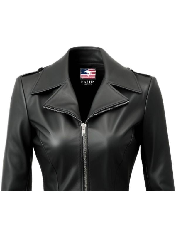 Women’s Black Asymmetrical Designer Leather Jacket