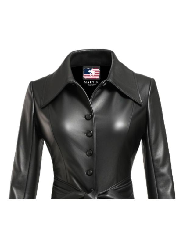 Women’s Black Leather Long Coat