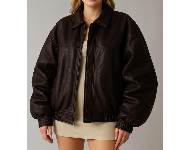 Women Handmade Brown Oversize Bomber Lambskin Soft Real Leather Jacket | Women Casual Wear Genuine Leather Jacket - Overture Gifts