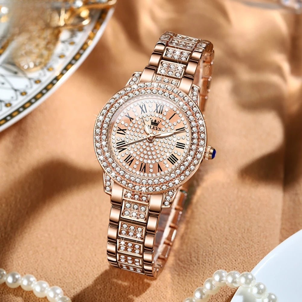Women's Rose Gold Crystal Roman Numeral Watch Elegant - Overture Gifts