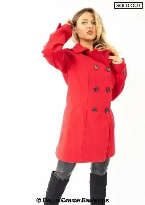 Womens Wool Feel Double Breasted Hooded Coat - Overture Gifts