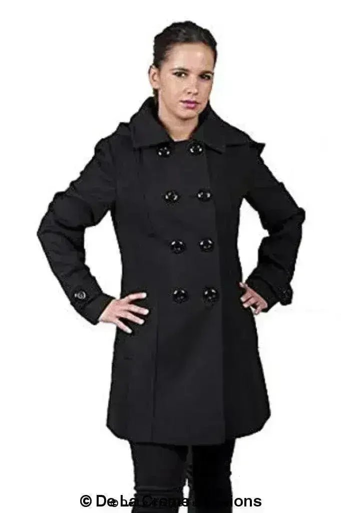 Womens Wool Feel Double Breasted Hooded Coat - Overture Gifts