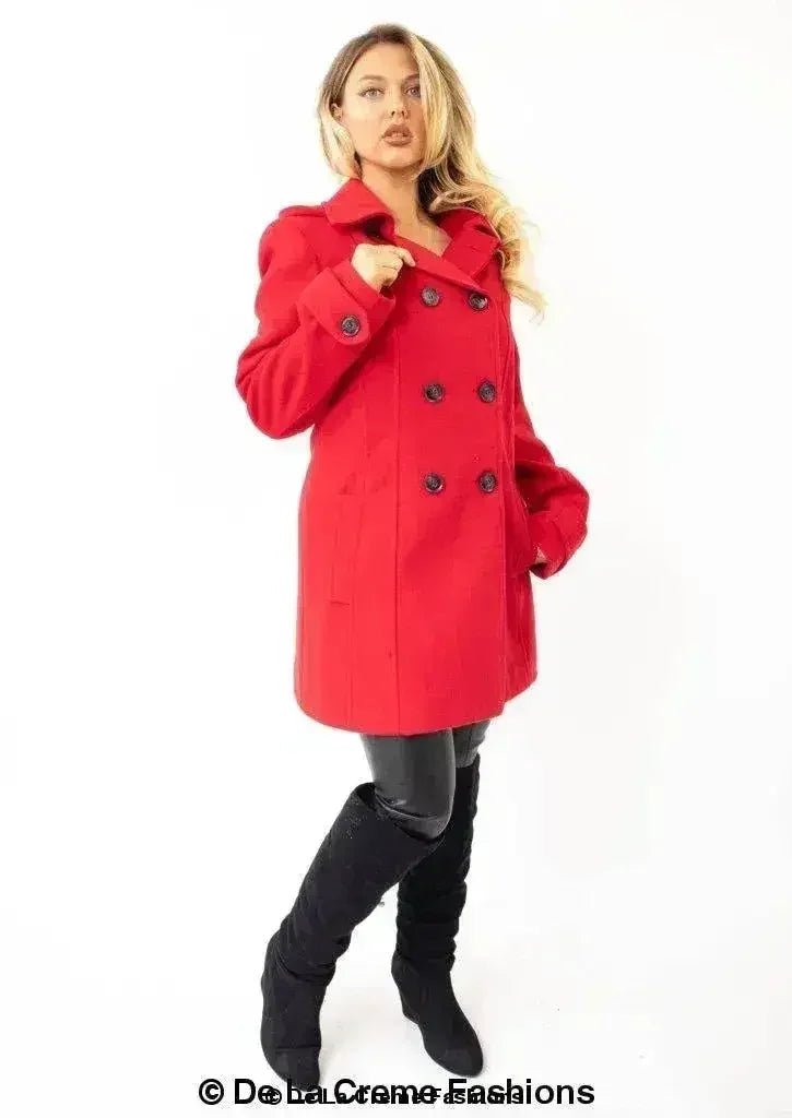 Womens Wool Feel Double Breasted Hooded Coat - Overture Gifts