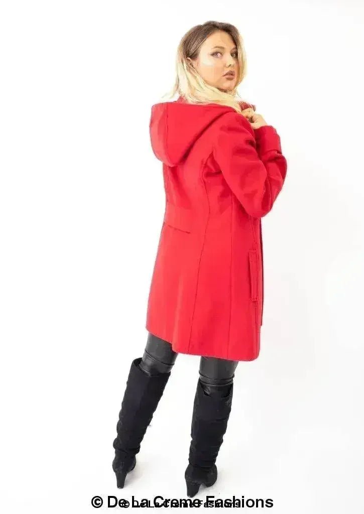 Womens Wool Feel Double Breasted Hooded Coat - Overture Gifts