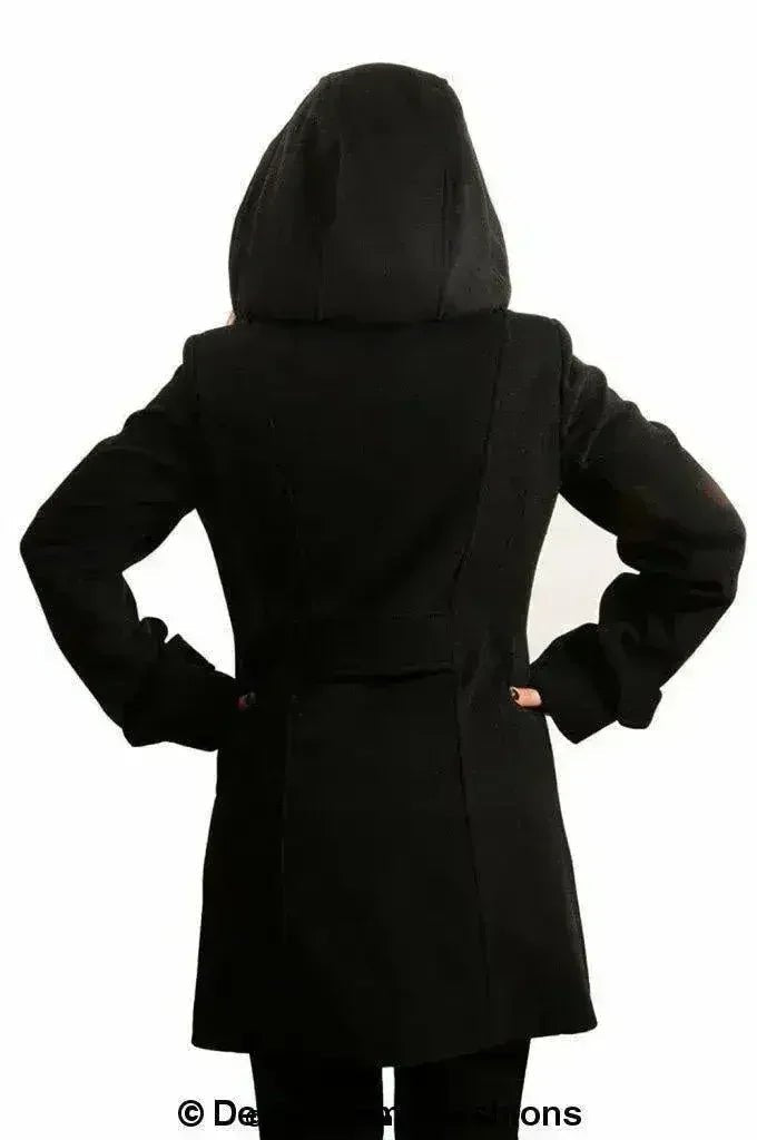 Womens Wool Feel Double Breasted Hooded Coat - Overture Gifts