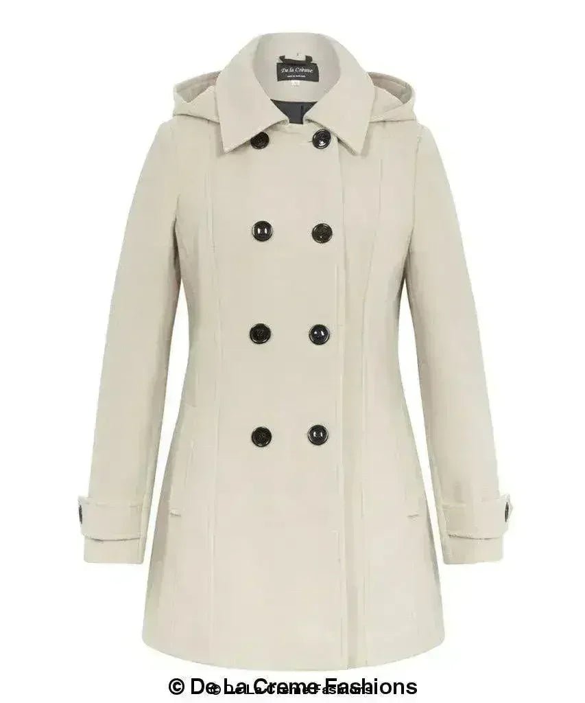 Womens Wool Feel Double Breasted Hooded Coat - Overture Gifts