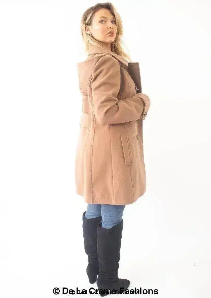 Womens Wool Feel Double Breasted Hooded Coat - Overture Gifts