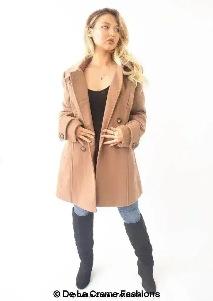 Womens Wool Feel Double Breasted Hooded Coat - Overture Gifts