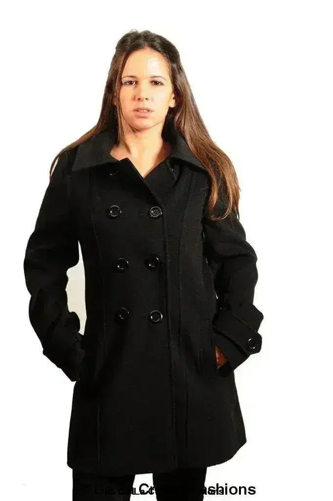 Womens Wool Feel Double Breasted Hooded Coat - Overture Gifts