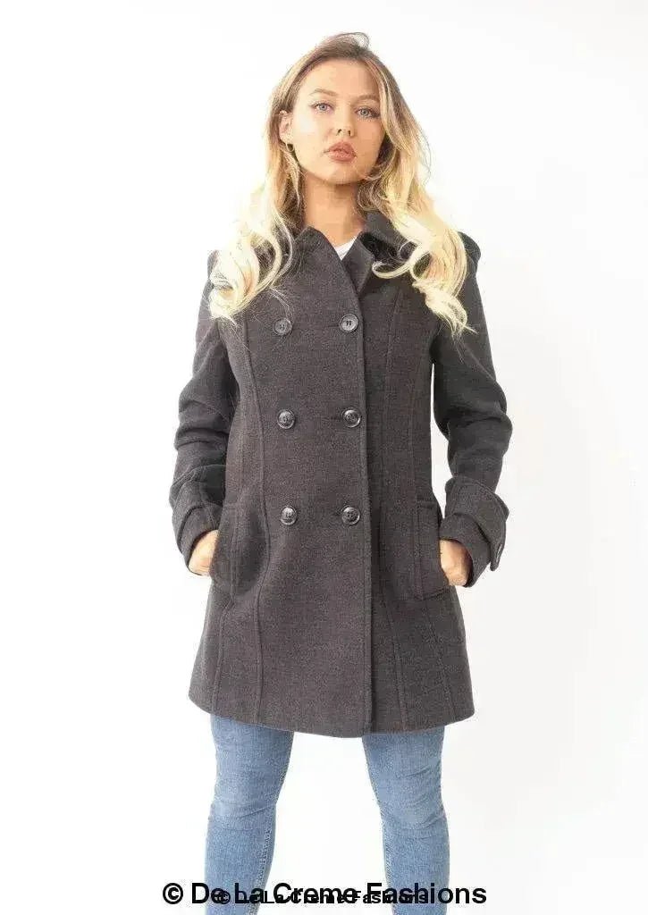 Womens Wool Feel Double Breasted Hooded Coat - Overture Gifts