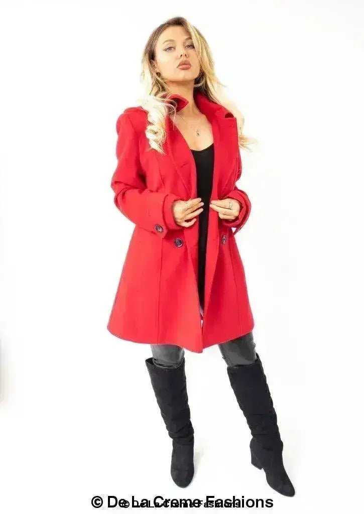 Womens Wool Feel Double Breasted Hooded Coat - Overture Gifts