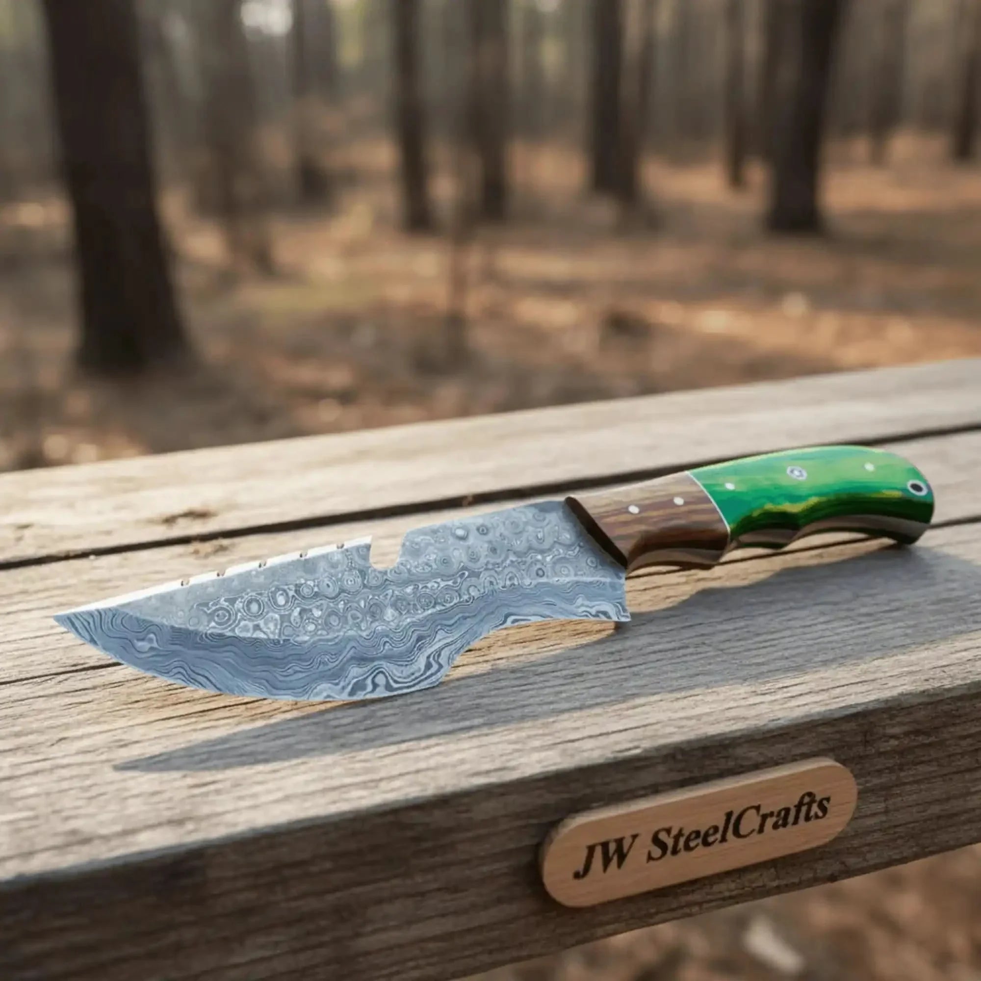 Jadewood Tracker Knife 10 Inch with Green Pakka Wood and Rosewood Handle