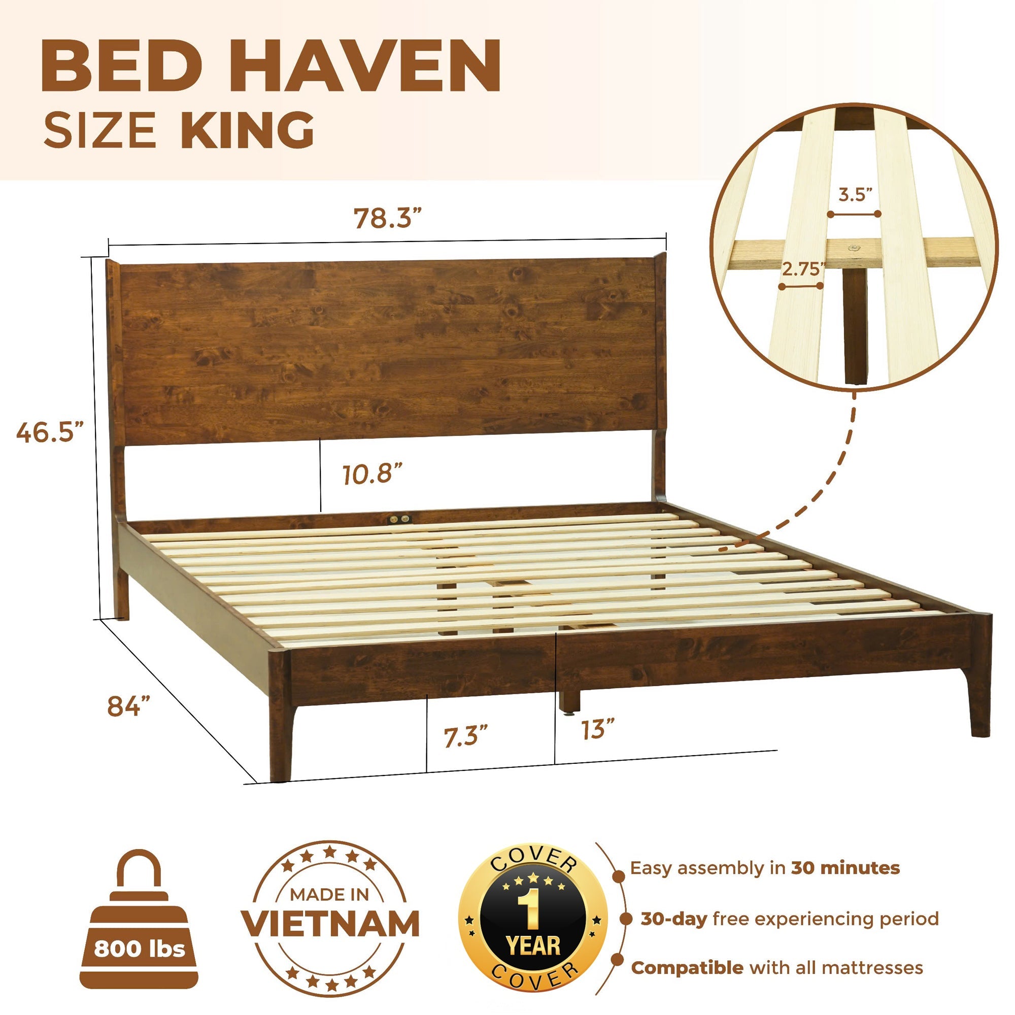 Haven Solid Wood Bed Frame