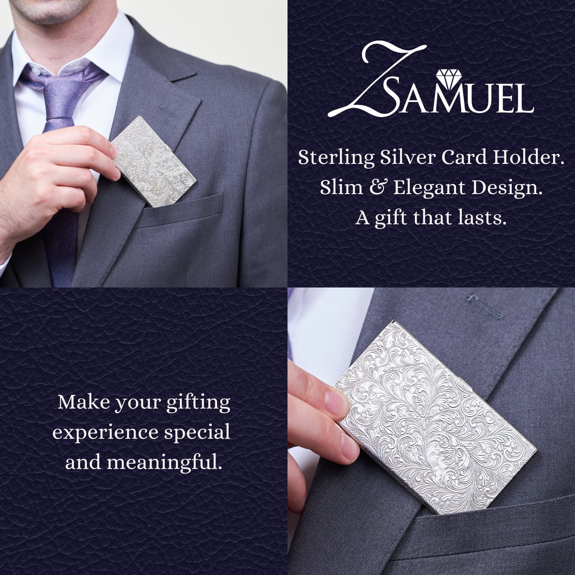 Z.SAMUEL Luxury Sterling Silver 925 Business Card Holder Italy for Men and Women - Overture Gifts